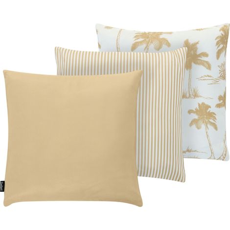 Gartenkissen 3er Set ARUM Pflanzenmuster 45 x 45 cm Beige / Weiß (1/5)