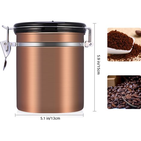 Boîte de rangement hermétique pour grains de café en acier inoxydable 304 de 1,5 L, couleur or (1/5)