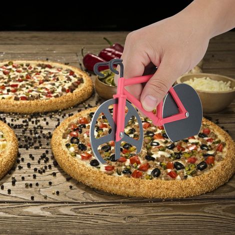 Coupe-pizza innovant en acier inoxydable en forme de vélo, outil de découpe, accessoire de cuisine rouge (1/5)