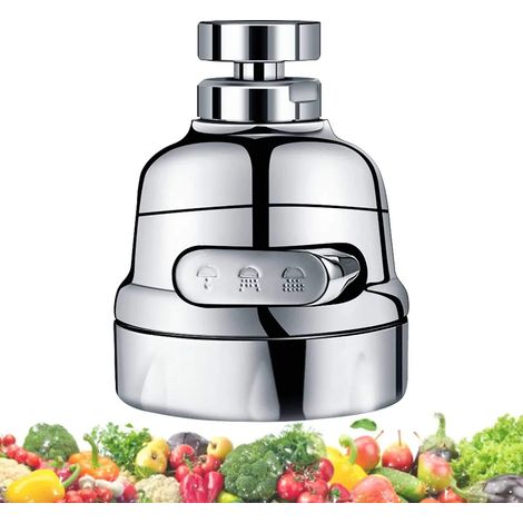 Bec de robinet orientable 360° pour évier de cuisine – aérateur de robinet anti-éclaboussures, pommeau de douchette remplaçable, buse avec 3 modes réglables, finition métallique, adaptable. (1/5)