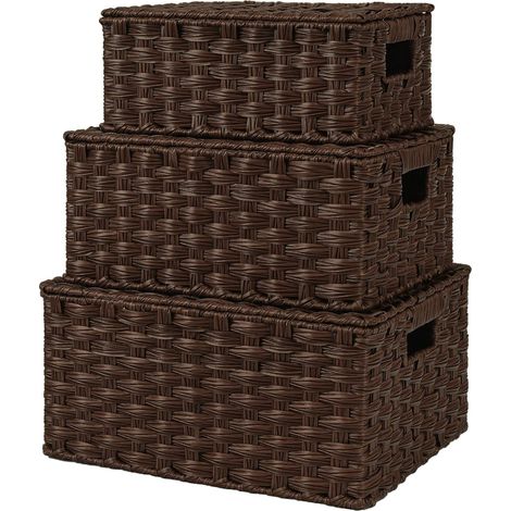 Paniers Rangement Osier avec Couvercles, Paniers et Boîtes de Rangement, Paniers de Décoration, Panier Osier Rectangulaire, Panier Rangement Salle de Bain, Marron (1/5)