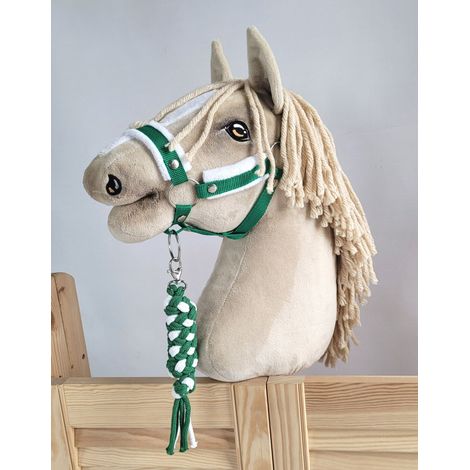 Set de caballito de juguete: Cabestro A3 con pelo blanco y correa de cuerda - Blanco y verde (1/5)