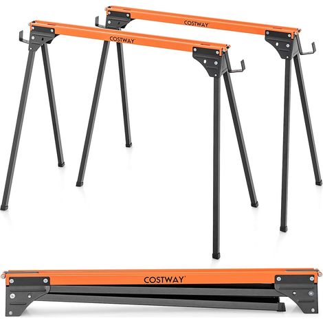 2 Pack Folding Saw Horses Compact Tools Heavy-duty Work Table w/ Quick Open Legs (1/5)