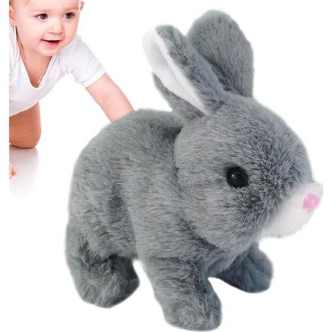 Jouet de Lapin Qui Marche, Jouet électronique interactif de Lapin en Peluche pour Animaux de Compagnie, Lapin en Peluche-gris. (1/4)