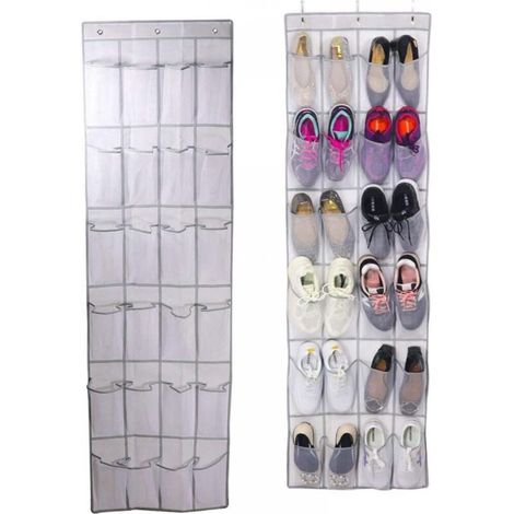Rangement de Chaussures À Suspendre, Organisateur Chaussures sur la Porte Gain de Place Range Chaussures pour Porte 24 Poches épargne Cuisine Penderie Chambre Maison (1/5)