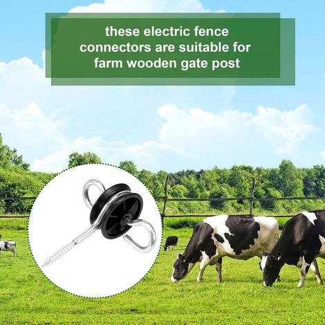 Isolateurs de Clôture Électrique à Vis pour Poteau en Bois Connecteur de Poignée de Barrière de Clôture pour Animaux Chevaux Bovins Moutons Noir