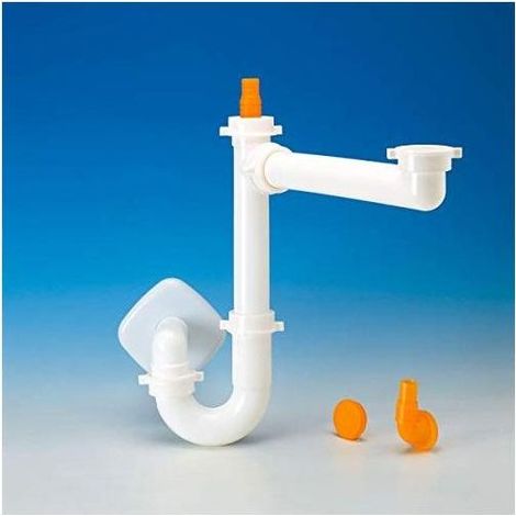 Vidage évier 1 cuve, siphon gain de place gris métallisé pour évier 1 bac, sortie laiton