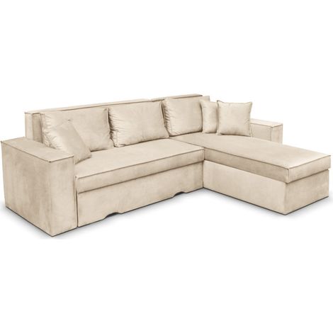 Canapé d'angle CAELIA Réversible et Convertible avec coffre en velours côtelé - Beige (1/3)