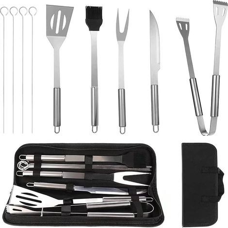 Kit Barbecue 9 Pièces - Acier Inoxydable - Pour Jardin Et Camping - Résistant Chaleur - Facile Nettoyage - Antiadhésif - Sac Rangement Oxford (1/5)