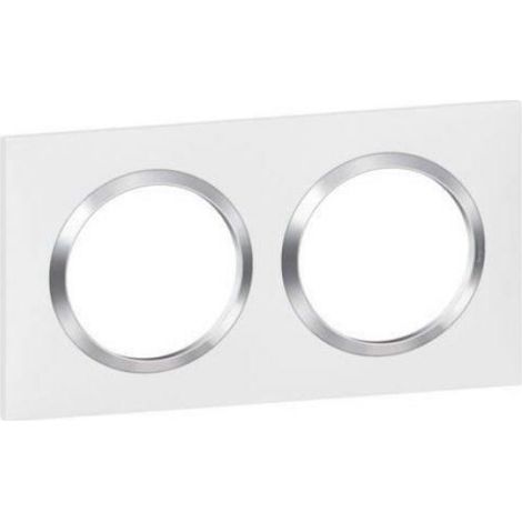 Plaque 2 postes - - Dooxie - Blanc avec bague chrome - Intérieur - Design moderne (1/3)