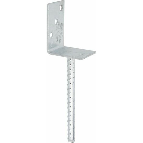 Support de poteau en L galvanisé 80x100x200 mm – Acier galvanisé – 3 trous de fixation – Tige bétonnable 16 mm –