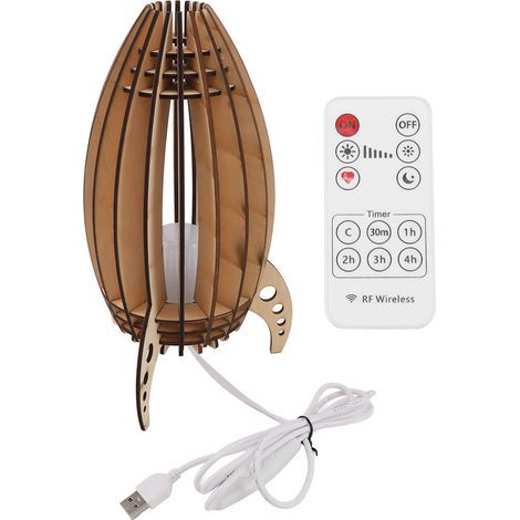 Wooden puzzle to assemble, night light with timer in oak, adjustable warm light in rocket shape, DIY lamp model for boys and girls (1/5)