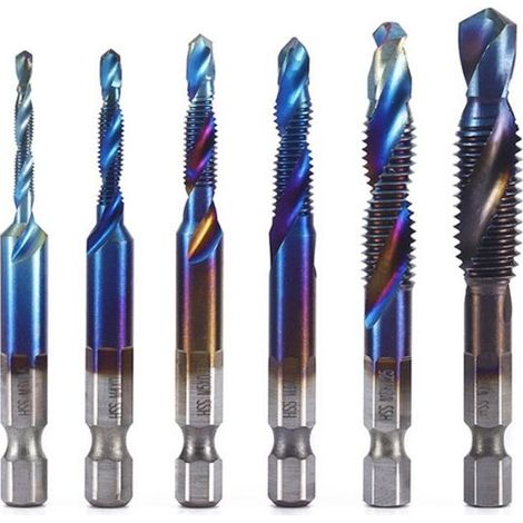Tige hexagonale plaquée titane HSS, tarauds à filetage vis métriques, outils à main pour machines M3 M4 M5 M6 M8 M10, bleu, lot de 6 pièces (1/4)