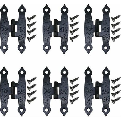 Online Store - Charnières Décoratives Anciennes Noires à Fleurs - Lot de 18 - 65x33mm - Pour Meubles et Armoires - Avec Vis - Quincaillerie Vintag (1/5)