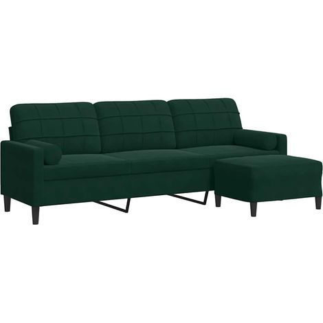 vidaXL Sofá de 3 plazas con taburete de terciopelo verde oscuro 210 cm (1/2)