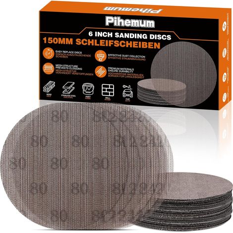 60 Pièces Disque Abrasif Maille 150mm Grain 80 120 180 240 320 400 Disque Poncage 150mm pour Ponceuse Orbitale (1/5)