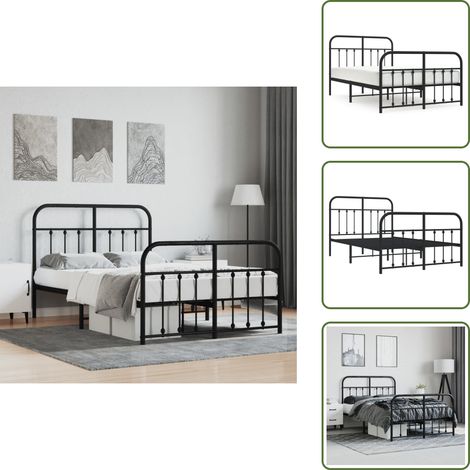 Bettgestell mit Kopf- und Fußteil Metall Schwarz 120x200 cm - Metallbettfassungen - Doppelbett Gestell - Boxspringrahmen - Schlafzimmer Möbel - Schwarzes Bettgestell (1/5)