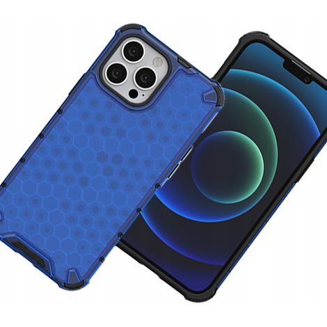 Custodia rinforzata a nido d'ape con cornice in gel per iPhone 13 Pro, blu. (1/5)
