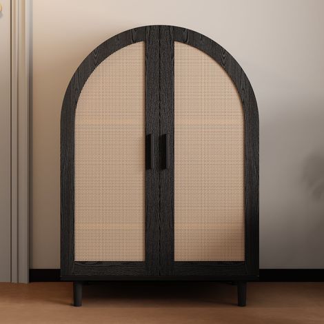 Scarpiera con 2 porte in rattan, 70x40x100 cm, per 12 paia, tre mensole e design arrotondato