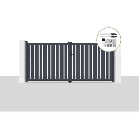 Pack portail battant électrique VEYMONT 350x160cm Gris + Motorisation HICKER B200 (1/5)
