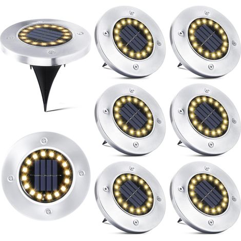 Lampes solaires d'extérieur, lot de 4, 16 LED chacune, spots encastrés, blanc chaud, étanches, pour allées de jardin, pelouses, terrasses, cours souterraines et chemins piétonniers. (1/5)