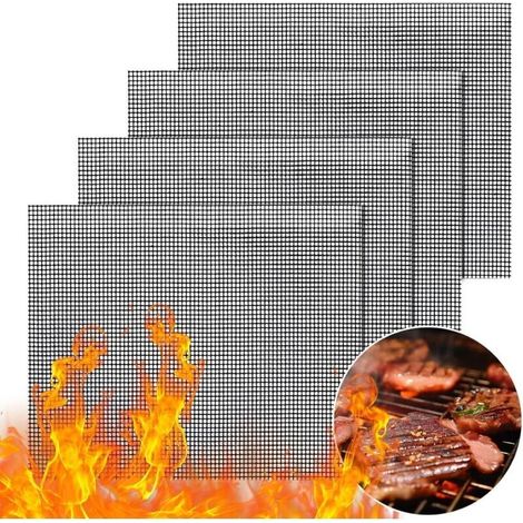 Lot de 4 Pièces Grille Barbecue, Filet Barbecue Tapis de Cuisson Réutilisable et Découpable Grille Anti-adhésif pour Yaourtières Four Cuisson - 40x33cm (1/4)