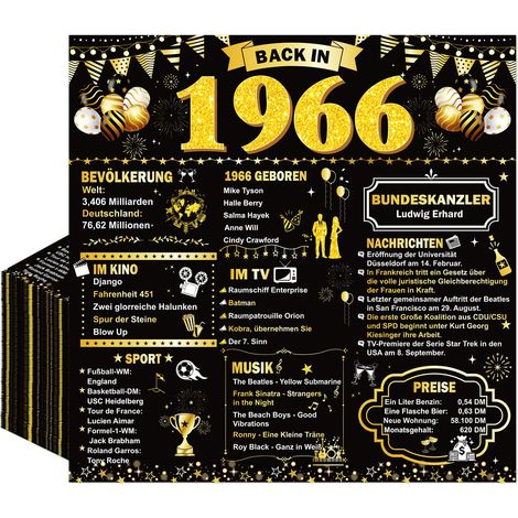 Lot de 40 serviettes de table pour 60e anniversaire femme homme - Décoration de table - Noir et doré - Back in 1966 - Serviettes en papier - Décoration de fête - 33 x 33 cm (1/5)