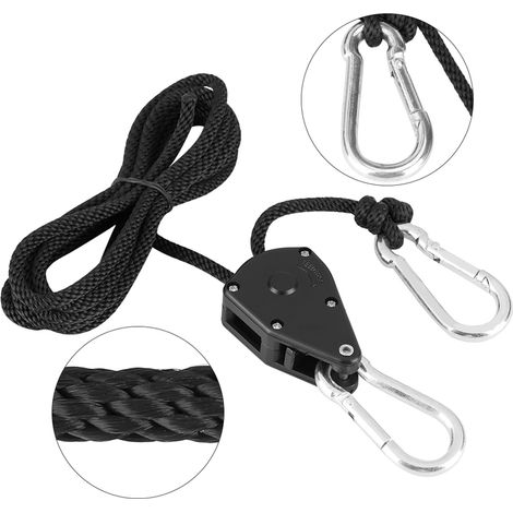 Hängewinde mit Ratsche und Seil, für Lampen, Ventilatoren und Zelte – 2er-Set, 3 mm Seildurchmesser, Tragkraft 68 kg, hochwertiges Metall (1/5)