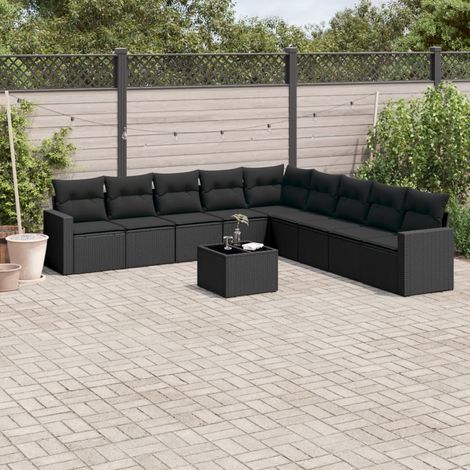 Set de sofás de jardín 10 pzas cojines ratán sintético negro vidaXL (1/3)