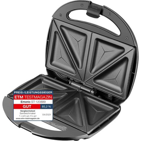 Emerio Machine à sandwich double, sans BPA, forme classique pour sandwich triangulaire, facile à nettoyer, antiadhésive, chauffe rapidement, 750 watts (1/5)