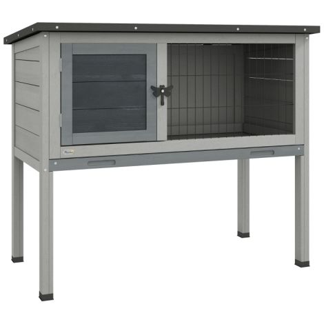 Spacious Wooden Guinea Pig Hutch with Slide-out Tray and Openable Roof - 84x43x70cm, Grey Small Animal Cage (1/5)
