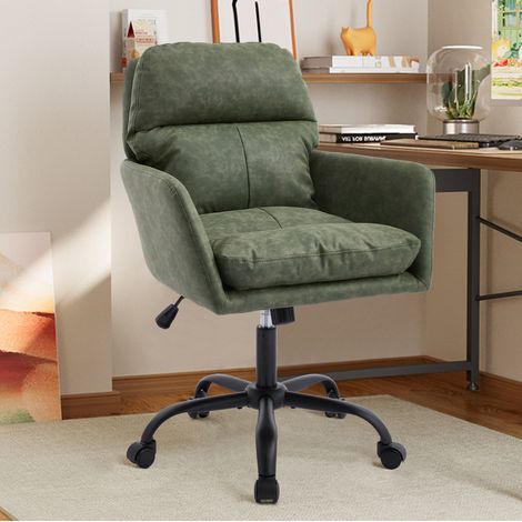 Silla de oficina verde en PU con altura regulable, estructura metálica y asiento ergonómico (1/5)