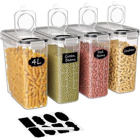 Lot de 4 boîtes de conservation pour muesli – Boîtes hermétiques de 4 L sans BPA – Distributeur de céréales avec couvercle (1/5)