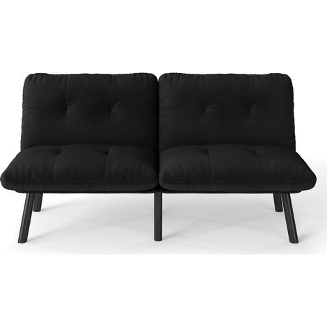 Sofá cama plegable negro de 2 plazas tipo futón con estructura metálica y tapizado de terciopelo (1/5)