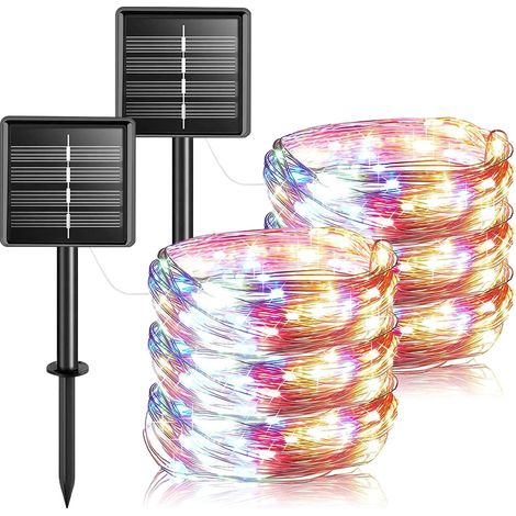 Solarbetriebene Lichterkette für den Außenbereich, 12 m, 100 LEDs, 2 Stück, wasserdichte Lichterkette aus Kupferdraht für Balkon und Garten (bunt) (1/3)