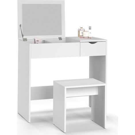 Mobiletto ZELIA con specchio pieghevole, 1 cassetti e 1 sgabello (1/5)
