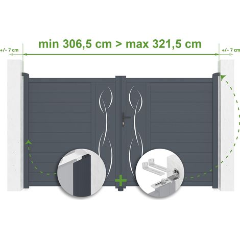 Portail battant ajustable en largeur LIFE 3m H.180cm Aluminium Gris Anthracite (1/4)