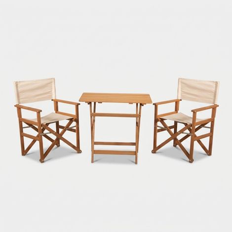 Lenar Holz-Gartentisch-Set mit 2 klappbaren Stühlen für Außenbereich (1/5)