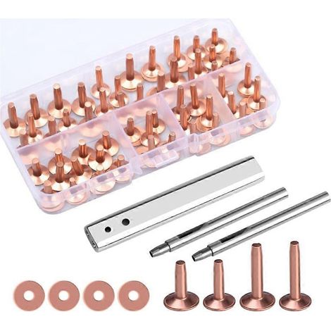 Rivets et fraises en cuivre, clous en laiton massif antirouille, outil de pose de rivets en cuivre pur pour cuir (1/5)