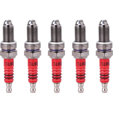 Lot de 5 bougies d'allumage à 3 électrodes D8TC pour motos, scooters, quads et VTT de 125 cm³, 150 cm³, 200 cm³ et 250 cm³ (1/5)