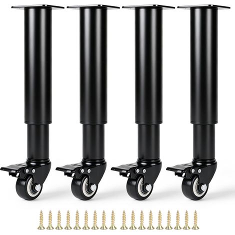 4Pcs 24-36 cm Pied de Meuble avec roulettes Pivotantes à 360°, Noir-Noir 24-36 cm (1/5)
