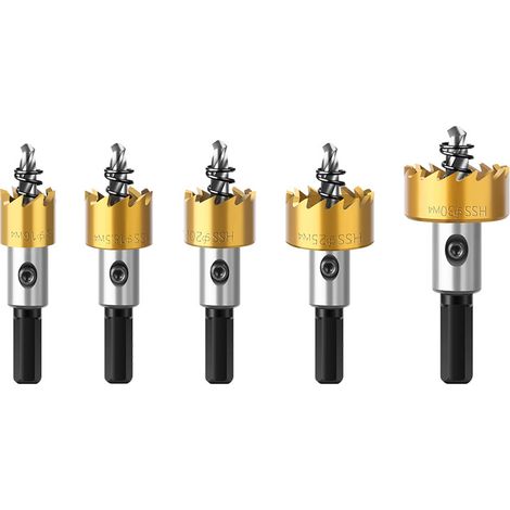 Juego de 5 brocas HSS con punta de carburo, sierras de corona de acero de alta velocidad, brocas para acero inoxidable y aleaciones metálicas. (1/5)