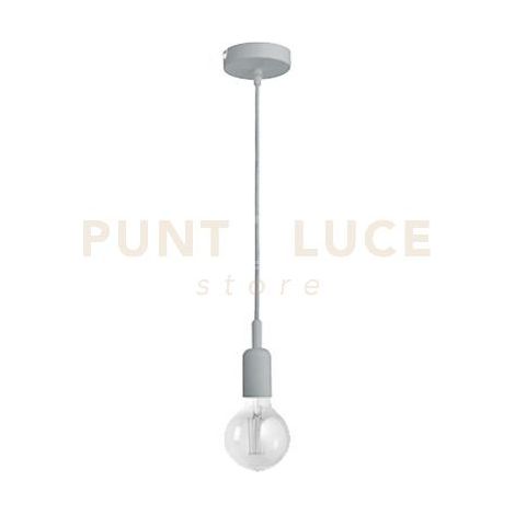 GSO075- PENDENTE FLUTE CAVO IN STOFFA E ROSONE GRIGIO CEMENTO 1 LUCE ATTACCO E27 D.4,2CM