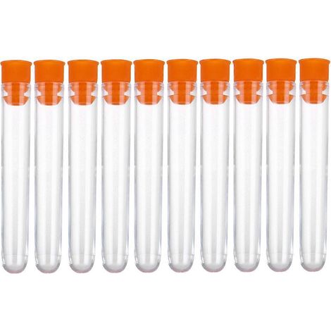100 tubes à essai transparents en plastique avec bouchon pour expériences scientifiques et rangement de bonbons (couleur aléatoire)-7.5X1.2cm (1/3)