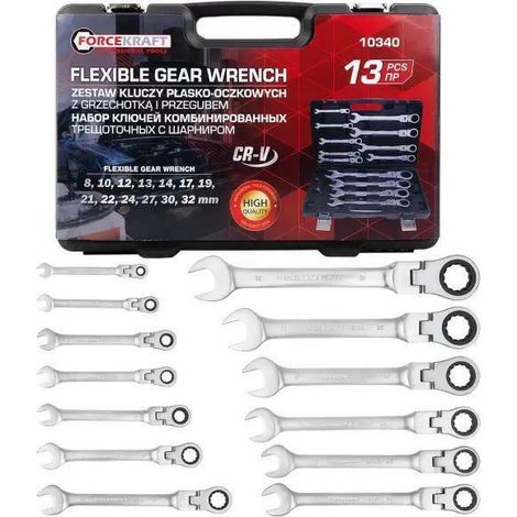 FORCEKRAFT Set di chiavi combinate con cricchetto 13 pezzi 8-32mm