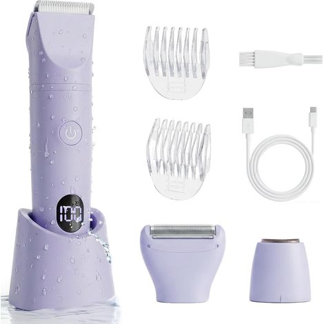 Rasoir Électrique Femme 3 en 1 Tondeuse Visage Corps Lames Céramique IPX6 Étanche Recharge USB-C Bleu Compact (1/5)