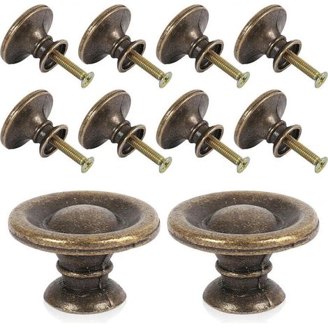 Poignées vintage pour meubles, tiroirs et portes, boutons en fer et laiton antique, lot de 10. (1/4)