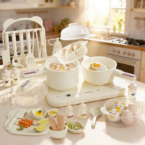 Hot Pot électrique à double plaque de cuisson - Mini multicuiseur électrique - Avec cuiseur vapeur et marmite à soupe - Compact, facile à nettoyer - Beige (1/5)
