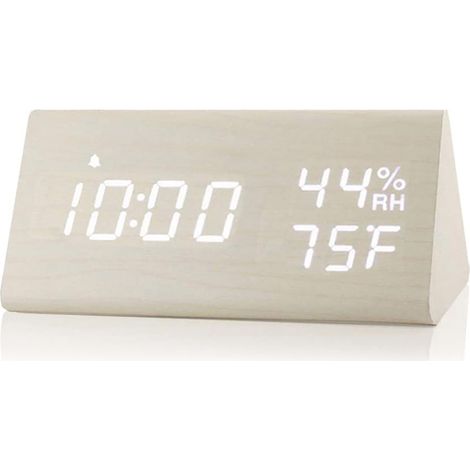 Jeffergarden Réveil Numérique, Horloge électronique en Bois à Réglage Intelligent de la luminosité Sonore pour Chambre à Coucher (Couleur Bois Blanc) (1/4)
