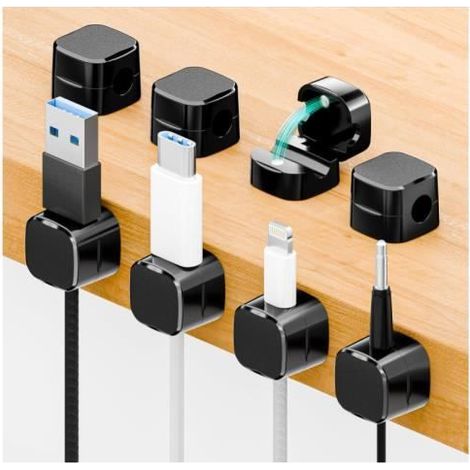 Clips Câbles, 8Pcs Organisateur Câble Magnetique avec Auto-adhésifs, Clips Rangement de Câble, pour Câble Chargement USB (1/4)